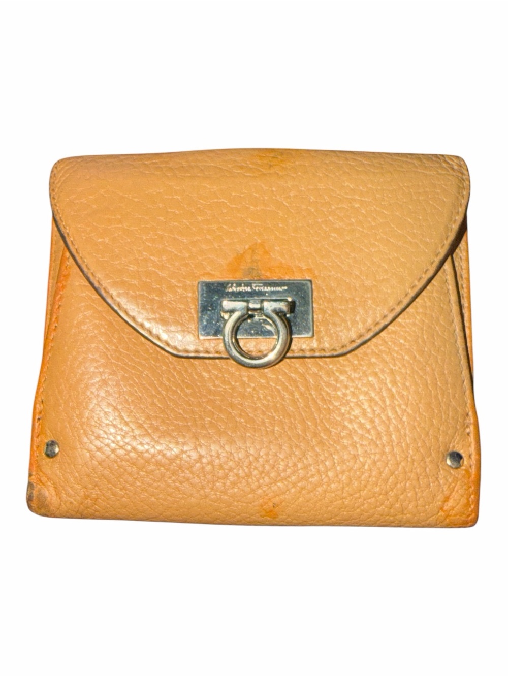 Salvatore Ferragamo Yellow Leather Gancini Trifold French Wallet
